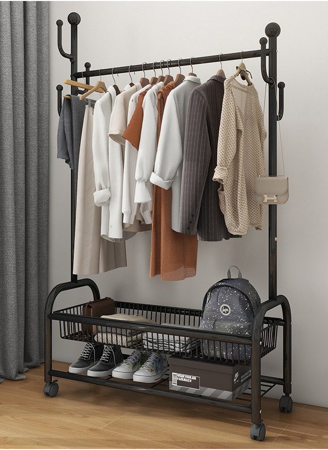 ZCM-HAPPY Double Layer Clothes Rack with Bottom Shoe Storage Shelf, Floor Standing, Moveable Coat Rack with Clothes Rod and Hanging Hooks, Cactus Style Design and Mobility Wheels for Household Indoor Use 100cm  - Image 1