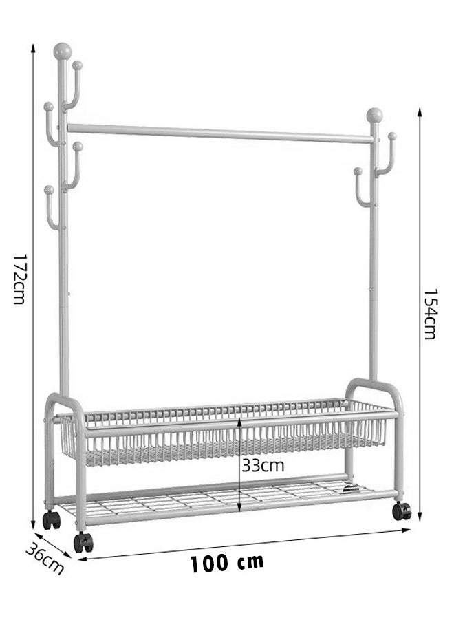 ZCM-HAPPY Double Layer Clothes Rack with Bottom Shoe Storage Shelf, Floor Standing, Moveable Coat Rack with Clothes Rod and Hanging Hooks, Cactus Style Design and Mobility Wheels for Household Indoor Use 100cm  - Image 2