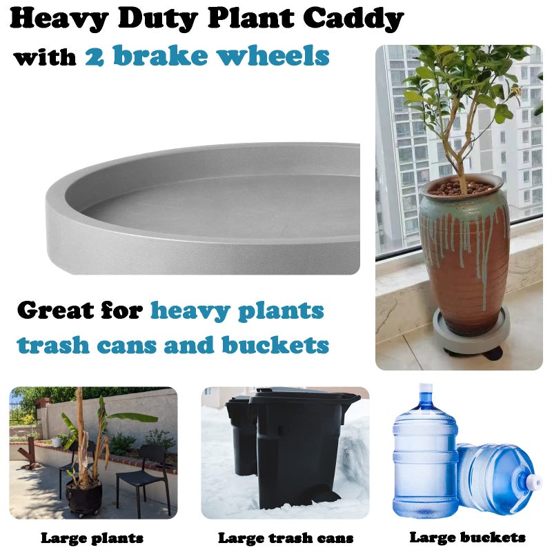 Planterhoma 4 Packs Plant Caddy with Wheels 12" Plant Stand Potted Plant Mover Heavy Duty Plant Dolly with Casters for Indoor and Outdoor Large Plant Roller Base Rolling Plant Dolly, Grey - Image 5