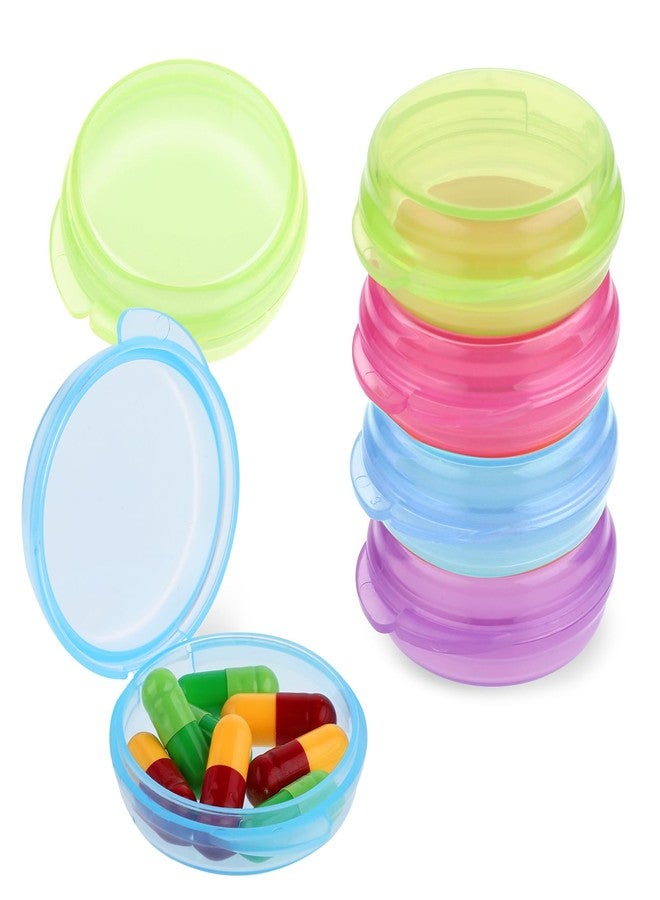 ولهيف 4 قطع منظم حبوب صغير، صندوق حبوب صغير، حافظة حبوب محمولة لطيفة للجيب والمحفظة وحاويات تخزين السفر وسدادات الأذن وموزع الأدوية وحامل الفيتامينات (أزرق + وردي + بنفسجي + أخضر) - Image 4