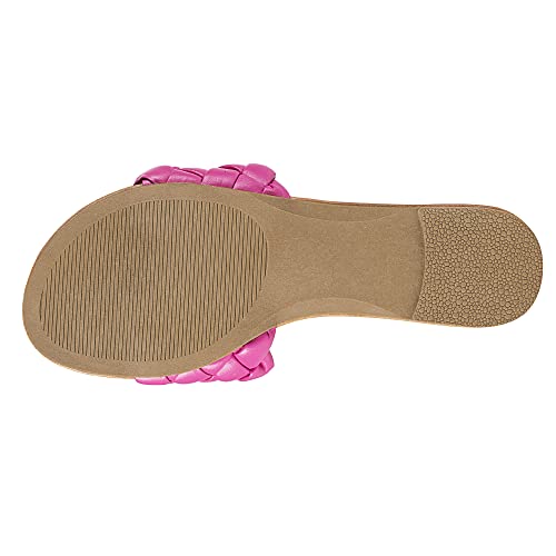 FITORY Womens Flat Sandals Fashion Round Open Toe Slip On Slides with Braided Strap Slippers for Summer Size 8 Pink - Image 2