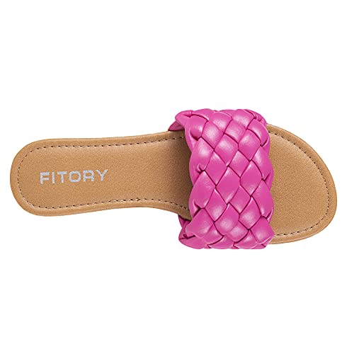 FITORY Womens Flat Sandals Fashion Round Open Toe Slip On Slides with Braided Strap Slippers for Summer Size 8 Pink - Image 3