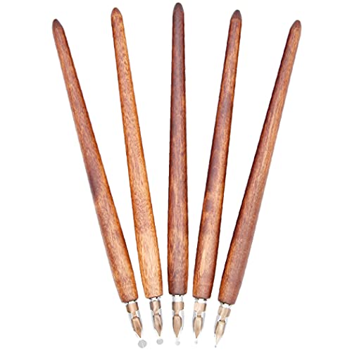 Gullor Wooden Cartoon Pen Set Calligraphy Dip Pens with 5 Size Nibs for Manga/Comic/Word Art/Pen-and-Ink Drawing, Brown - Image 1