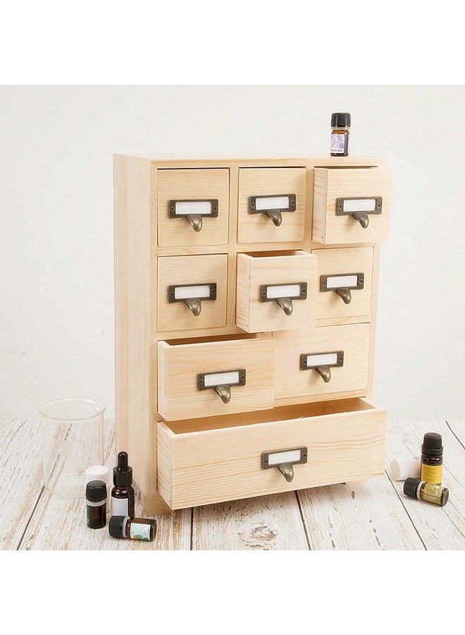 PACKGILO Apothecary Cabinet with 9 Drawers & Labels Rustic Library Card Catalog Cabinet Desktop Wooden Storage Box for Organize Herbal、Tea Bag、Jewelry (Wood) - Image 2