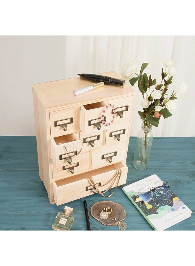 PACKGILO Apothecary Cabinet with 9 Drawers & Labels Rustic Library Card Catalog Cabinet Desktop Wooden Storage Box for Organize Herbal、Tea Bag、Jewelry (Wood) - Image 4