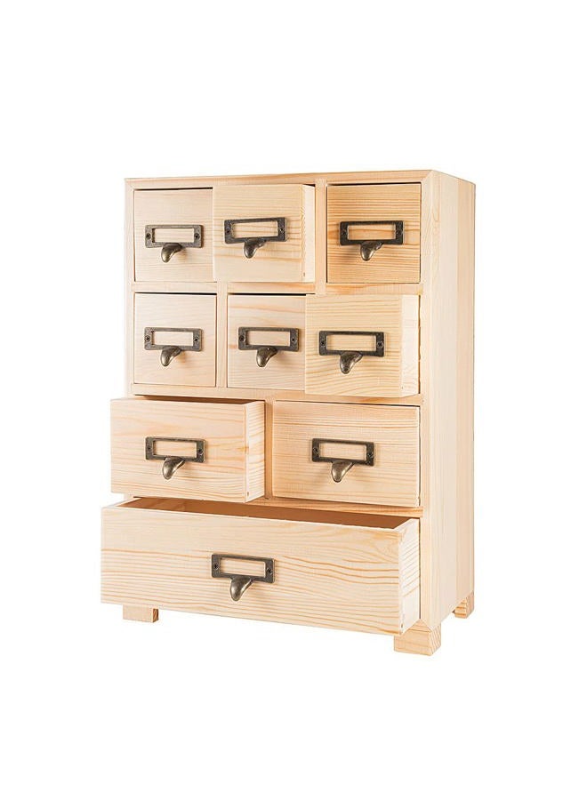 PACKGILO Apothecary Cabinet with 9 Drawers & Labels Rustic Library Card Catalog Cabinet Desktop Wooden Storage Box for Organize Herbal、Tea Bag、Jewelry (Wood) - Image 1