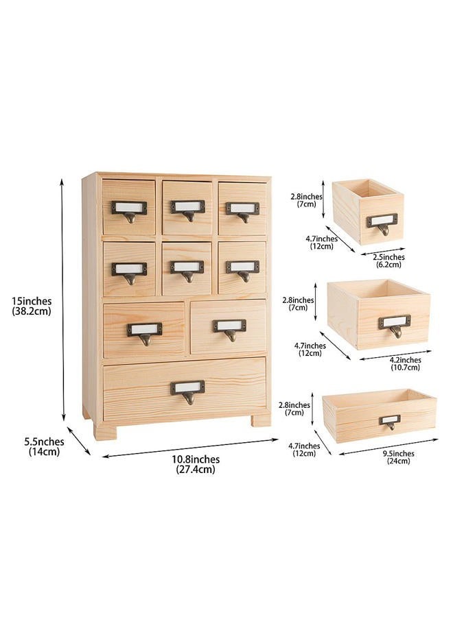 PACKGILO Apothecary Cabinet with 9 Drawers & Labels Rustic Library Card Catalog Cabinet Desktop Wooden Storage Box for Organize Herbal、Tea Bag、Jewelry (Wood) - Image 3