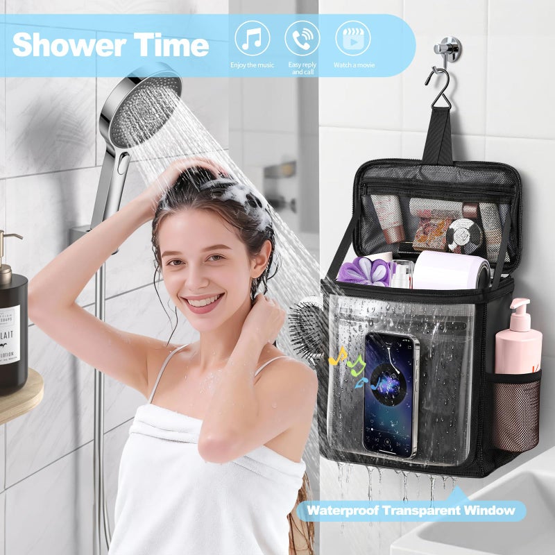 Kebrela Hanging Shower Caddy Portable, Travel Toiletry Bag for Men & Women, Large Capacity with Hook,Dorm Room Essentials With Waterproof Phone Compartment, for Bathroom, Picnic, Gym, Travel(Black) - Image 3