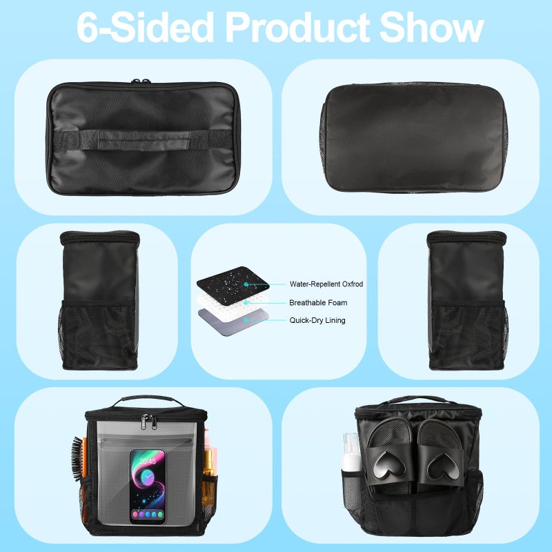 Kebrela Hanging Shower Caddy Portable, Travel Toiletry Bag for Men & Women, Large Capacity with Hook,Dorm Room Essentials With Waterproof Phone Compartment, for Bathroom, Picnic, Gym, Travel(Black) - Image 5