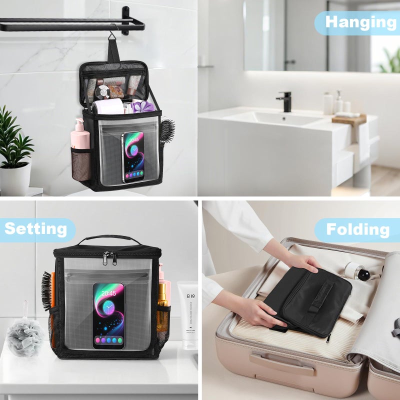 Kebrela Hanging Shower Caddy Portable, Travel Toiletry Bag for Men & Women, Large Capacity with Hook,Dorm Room Essentials With Waterproof Phone Compartment, for Bathroom, Picnic, Gym, Travel(Black) - Image 4