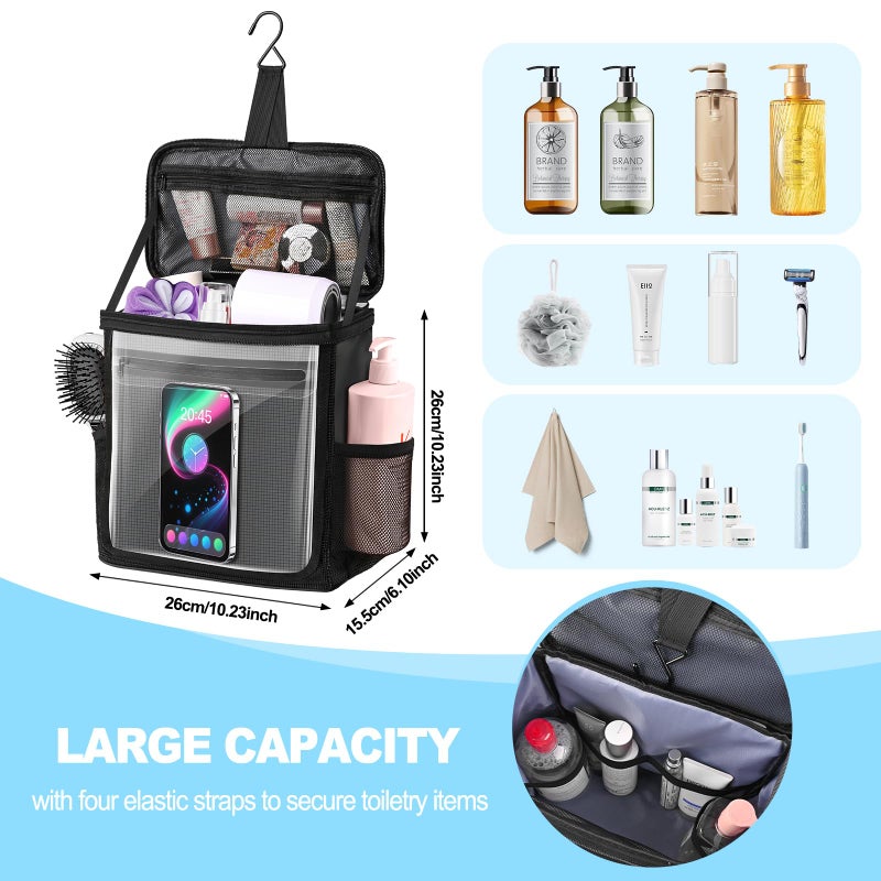 Kebrela Hanging Shower Caddy Portable, Travel Toiletry Bag for Men & Women, Large Capacity with Hook,Dorm Room Essentials With Waterproof Phone Compartment, for Bathroom, Picnic, Gym, Travel(Black) - Image 2