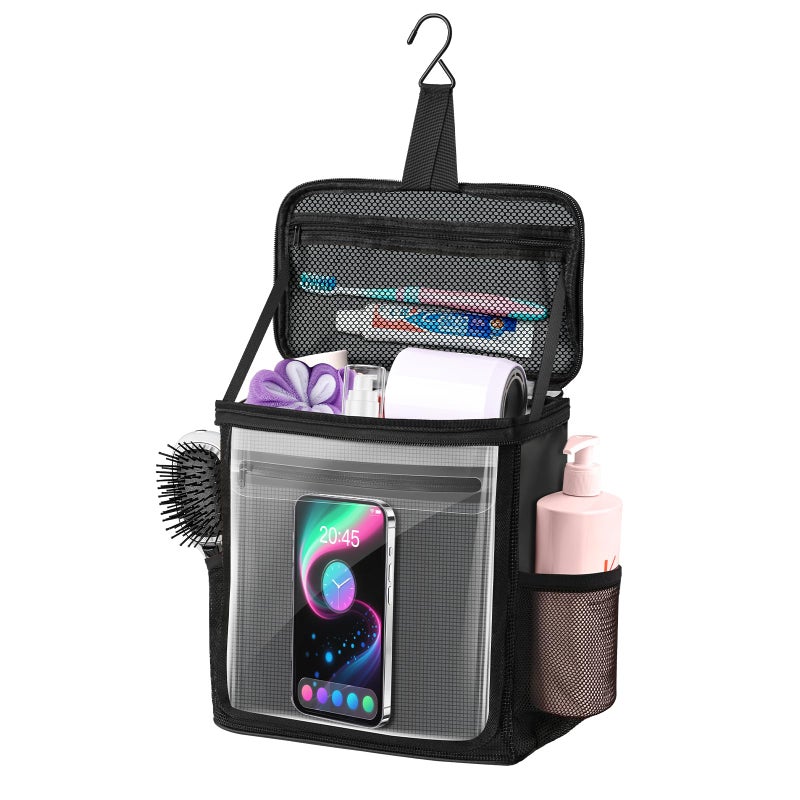 Kebrela Hanging Shower Caddy Portable, Travel Toiletry Bag for Men & Women, Large Capacity with Hook,Dorm Room Essentials With Waterproof Phone Compartment, for Bathroom, Picnic, Gym, Travel(Black) - Image 1