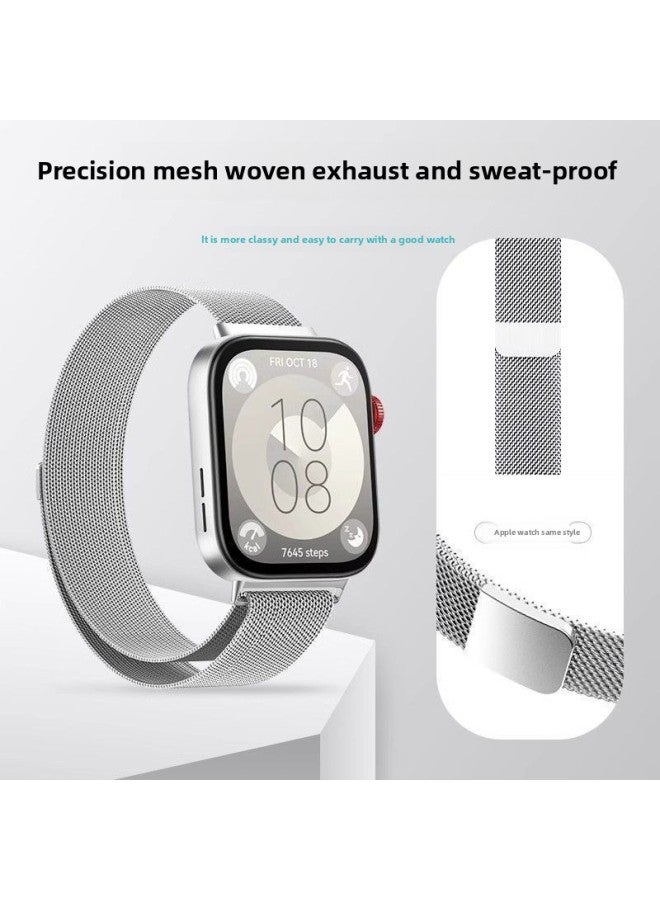 Fuxi لـ Huawei Fit3 Strap Fit2 Milanese لطيف مغناطيسي مناسب للساعة معصم عالمي للصيف قابل للتنفس - اللون: [ذهبي محلي] ميلانيزي - مناسب لسلسلة Huawei Fit3 - Image 4