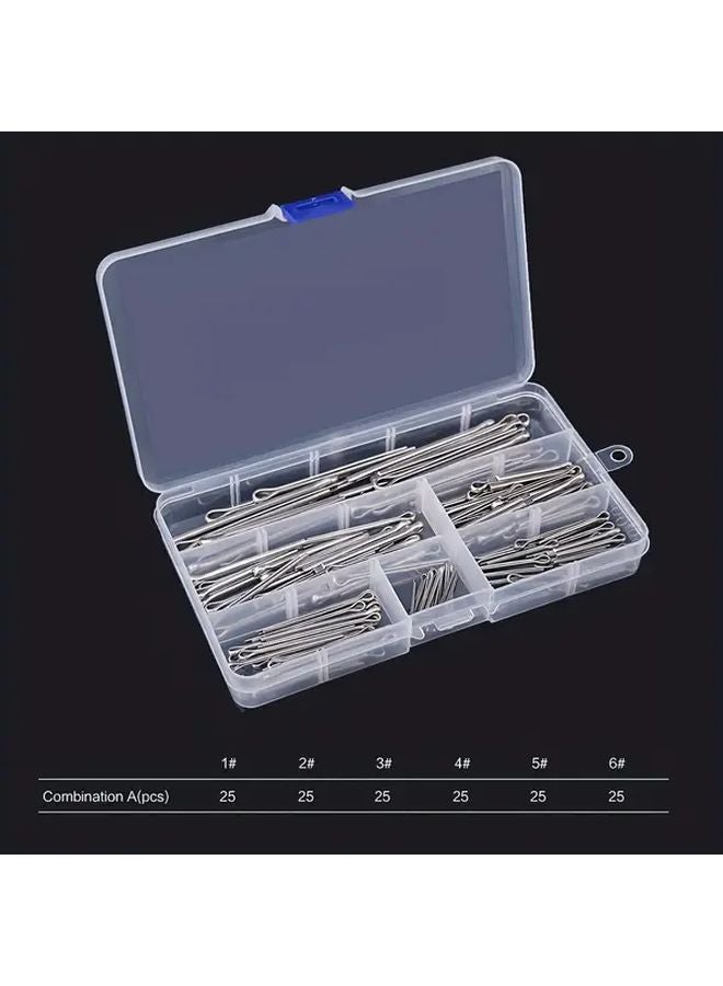 150 Pcs Stainless Steel Cotter Pin Assortment Kit 304 Open Head Rivet Set For Secure Fastening - Image 1