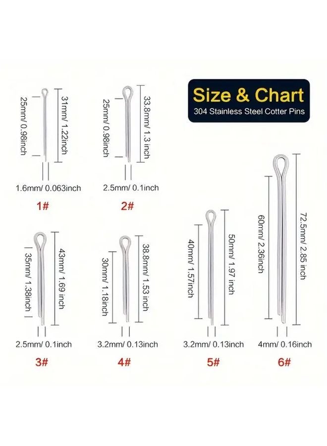 150 Pcs Stainless Steel Cotter Pin Assortment Kit 304 Open Head Rivet Set For Secure Fastening - Image 3