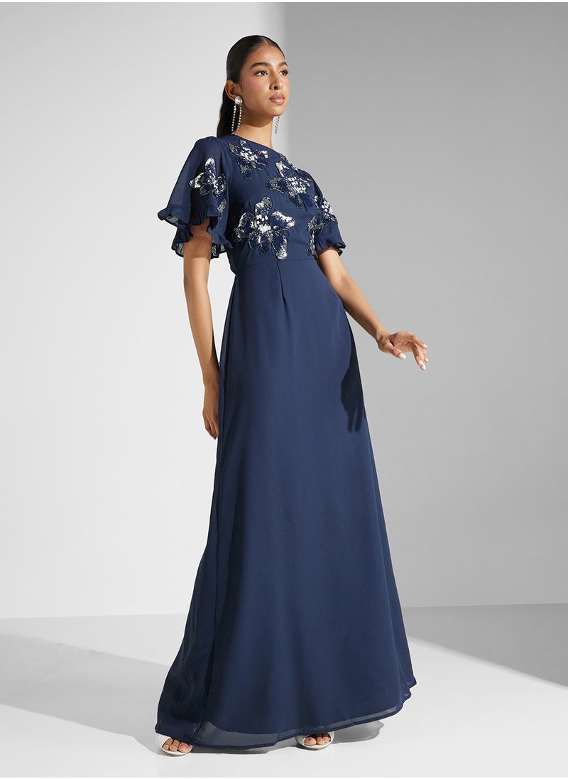 Maya Floral Embellished Angel Sleeve Dress  - Image 4