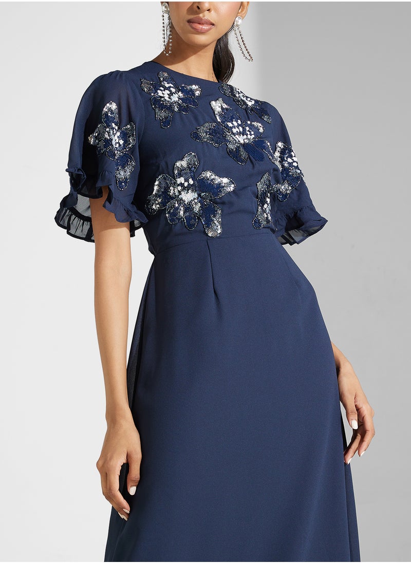 Maya Floral Embellished Angel Sleeve Dress  - Image 3