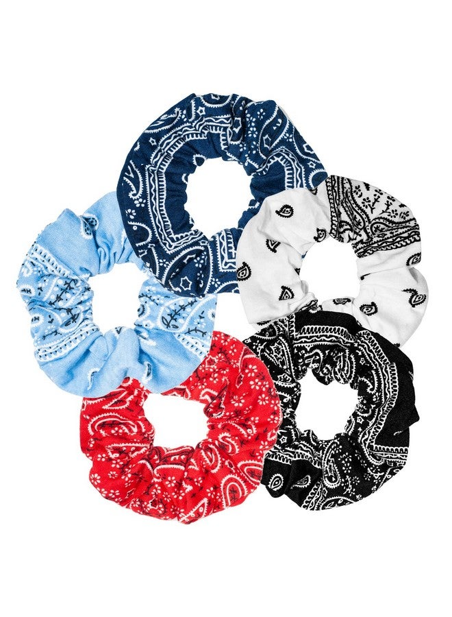 LOOKSEVEN Bandana Scrunchies5Pcs Bandana Scrunchy Hair Ties Cotton Bandana Print Scrunchies Hair Bands Scrunchy Hair Ties For Women Hair Elastics Ties. - Image 1