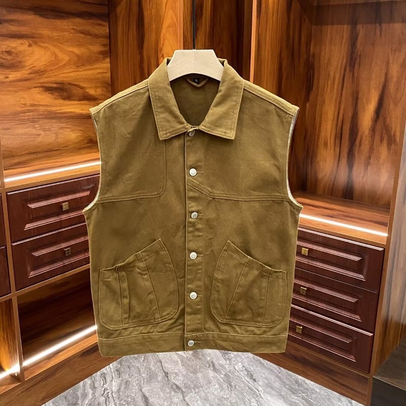 Ami Khaki Crock Denim Jacket Men'S Loose Handsome Sleeveless Vest Youth Casual Vest Coat Fashion - Image 2