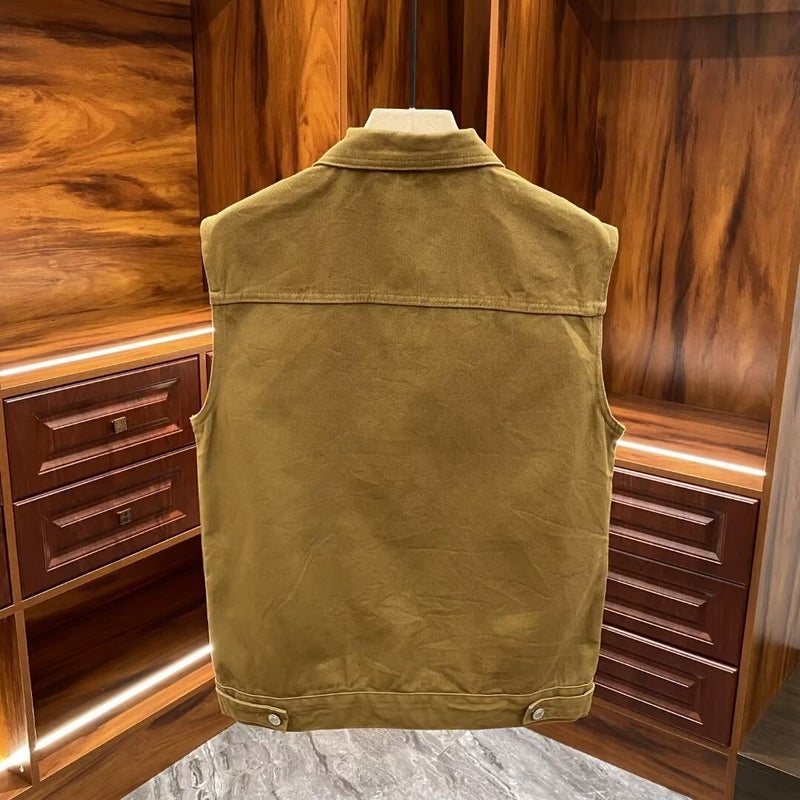 Ami Khaki Crock Denim Jacket Men'S Loose Handsome Sleeveless Vest Youth Casual Vest Coat Fashion - Image 4