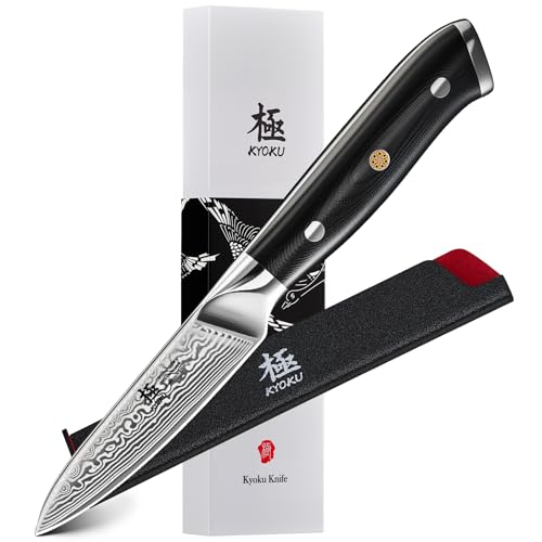 KYOKU Paring Knife - 3.5" - Shogun Series - Japanese VG10 Steel Core Damascus Blade - with Sheath & Case - Image 1