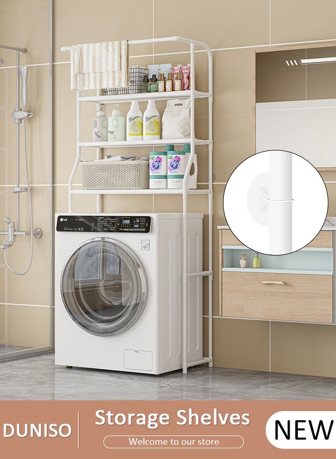 DUNISO 3-Tier Laundry Room Bathroom Shelf Organizer Stand Over The Toilet/Washing Machine Storage Rack Space Saver Shelving Units with Clothes Hanging Rod-Space Saving, Stable, Multifunctional - Image 1