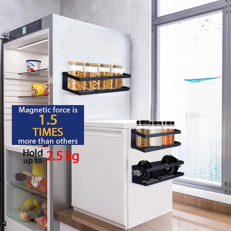 HOMENU Fridge Magnet Storage Rack Kitchen Shelf Fridge with Jars Fridge Side Storage Rack Kitchen Self Magnetic Organizer(Pack of 2) - Image 4