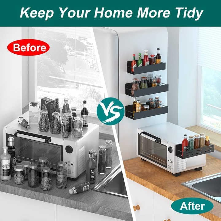HOMENU Fridge Magnet Storage Rack Kitchen Shelf Fridge with Jars Fridge Side Storage Rack Kitchen Self Magnetic Organizer(Pack of 2) - Image 5