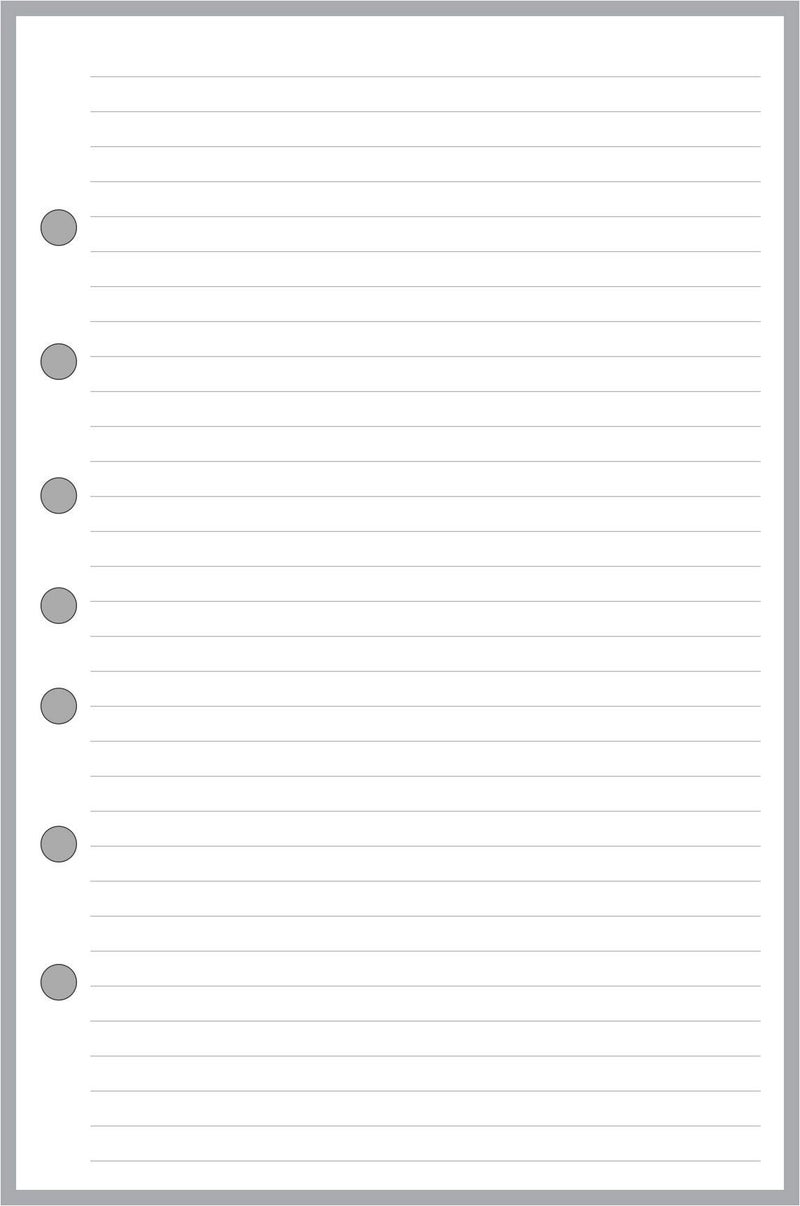 Classic Size Notes Insert with Simple Lines Spaced 1/4", Sized and Punched with 7 Holes for 7-Ring Notebooks Such as Franklin, etc. (5.5" x 8.5")