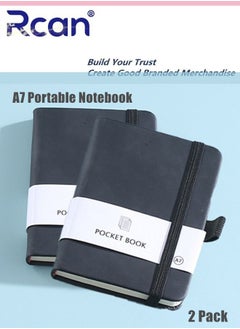 Rcan 2 Pcs A7 Notebooks Pu Leather Hard Cover Elastic Band Mini Portable Thickened Notepad Memo Travel Diary Pocket Horizontal Line Small Book Suitable for Business Office School Students Family Writing  - Image 1