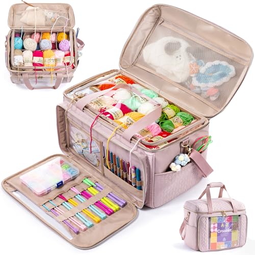 MYBAGZING Large Yarn Storage BagCrochet Bag OrganizerYarn Bags for CrochetingCrochet Storage Bag with Pockets for Crochet Hooks Crochet AccessoriesKnitting BagsGifts for Crocheters - Image 1