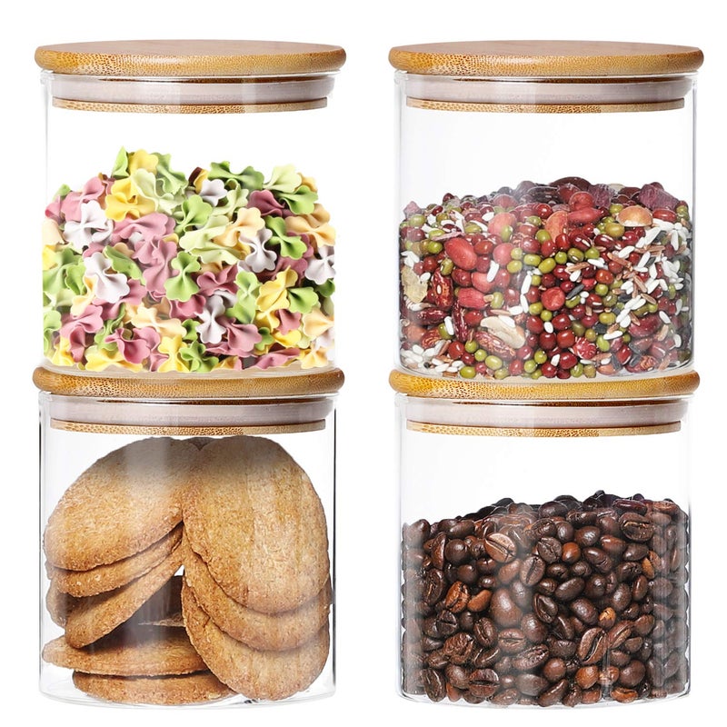 Dabacc 4 Pack Glass Jars with Airtight Bamboo Lids Glass Kitchen Canisters Clear Container for Food Storage of Dry Goods Cookie Candy Spices Coffee Beans and More 186 OZ