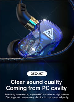 QKZ QKZ SK7 In-Ear Stereo Earphone, Professional Monitoring Headphone, Stereo HIFI Headset with Microphone, Universal 3.5mm Earbud Headphones with Microphone for Music, Gaming, Sport (Blue）  - Image 3