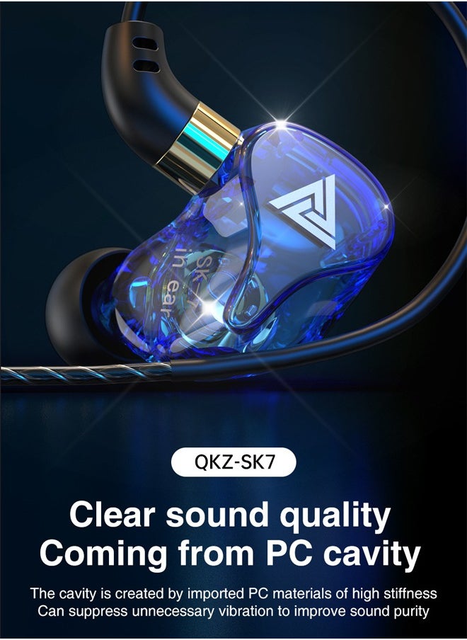 QKZ - QKZ SK7 In-Ear Stereo Earphone, Professional Monitoring Headphone, Stereo HIFI Headset with Microphone, Universal 3.5mm Earbud Headphones with Microphone for Music, Gaming, Sport (Blue） - Image 1
