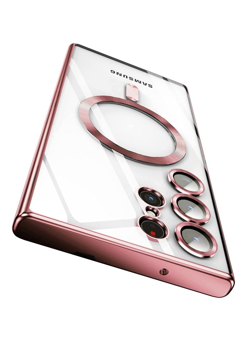 ELTRAZONE Magnetic Clear Case for Samsung Galaxy S23 Ultra 5G with Camera Lens Protector, Compatible with MagSafe, Electroplated Slim Shockproof Phone Protective Cover for Women Men (Pink) - Image 2