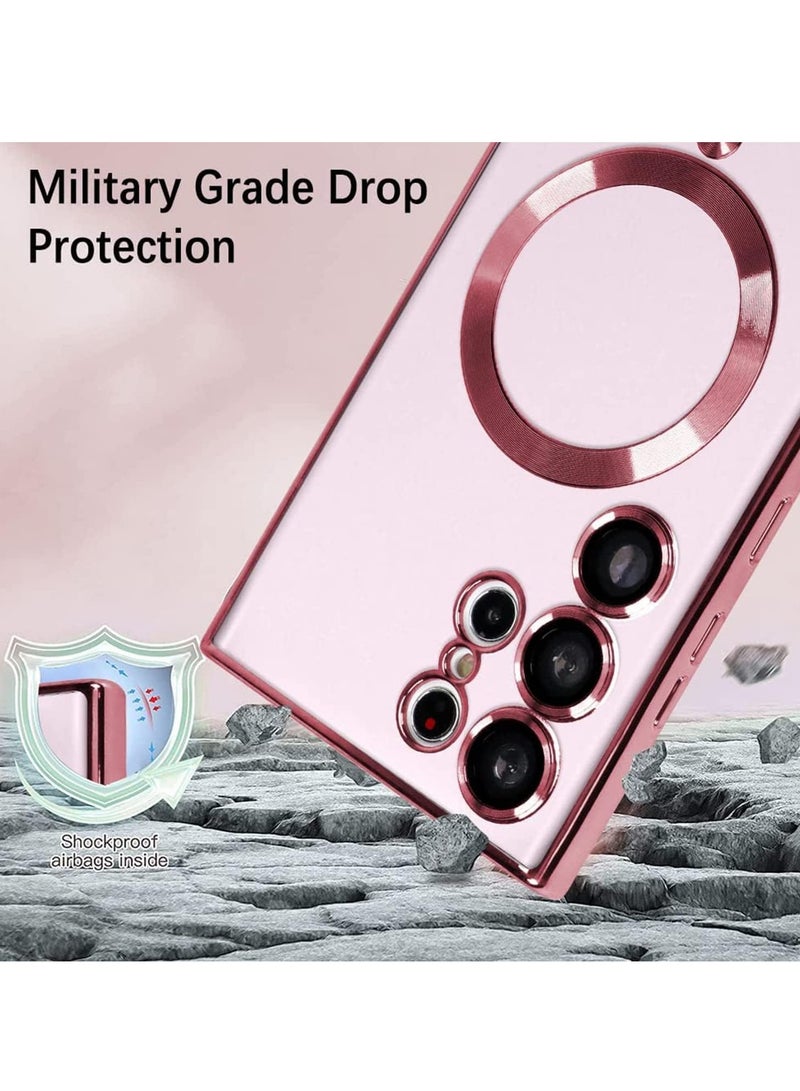 ELTRAZONE Magnetic Clear Case for Samsung Galaxy S23 Ultra 5G with Camera Lens Protector, Compatible with MagSafe, Electroplated Slim Shockproof Phone Protective Cover for Women Men (Pink) - Image 5