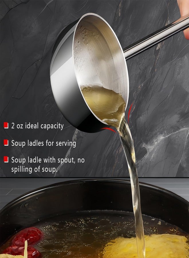 Hvanam Small Soup Ladle SUS304 Stainless Steel Metal Deep Spoon With Pour Spout 2 oz Long Handle Gravy Ladles Heat-Resistant for Kitchen Cooking Serving Soups and Drizzle Sauces 2 Pack Set (10.5 inch) - Image 4