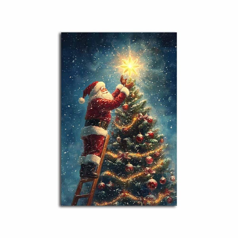 NTEUMM Santa Claus and Christmas Tree Wall Art Canvas Printed Holiday Art Seasonal Decor 16x24 inch - Image 2