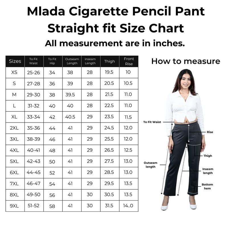 Mlada Store Mlada Straight Fit Cigarette Pencil Pants Elastic Waist Band,Mid High Waist Formal Office Trousers for Women,Pockets for Travel Stretch Cotton Knit Full Length Regular/Plus Size-Black,9XL - Image 4