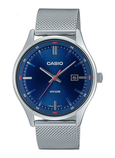 Men Watch Analog Date Display Blue Dial Stainless Steel Mesh Band MTP-E710M-2AVDF