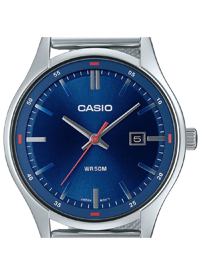 CASIO - Men Watch Analog Date Display Blue Dial Stainless Steel Mesh Band MTP-E710M-2AVDF - Image 1