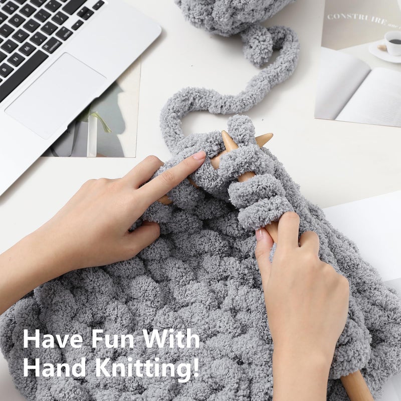 Cozyful Chunky Yarn for Hand Knitting - #10 Chunky Chenille Yarn, Jumbo Big Thick Chunky Yarns for Crocheting, Super Bulky Chunky Knit Blanket Yarns, 8 Skein (25 yds 8 oz Each Skein), Light Grey - Image 5