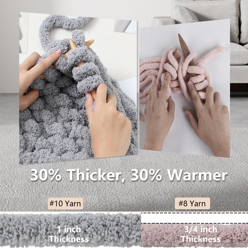 Cozyful Chunky Yarn for Hand Knitting - #10 Chunky Chenille Yarn, Jumbo Big Thick Chunky Yarns for Crocheting, Super Bulky Chunky Knit Blanket Yarns, 8 Skein (25 yds 8 oz Each Skein), Light Grey - Image 3