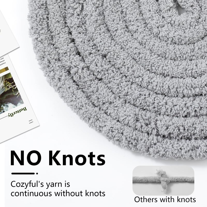 Cozyful Chunky Yarn for Hand Knitting - #10 Chunky Chenille Yarn, Jumbo Big Thick Chunky Yarns for Crocheting, Super Bulky Chunky Knit Blanket Yarns, 8 Skein (25 yds 8 oz Each Skein), Light Grey - Image 4