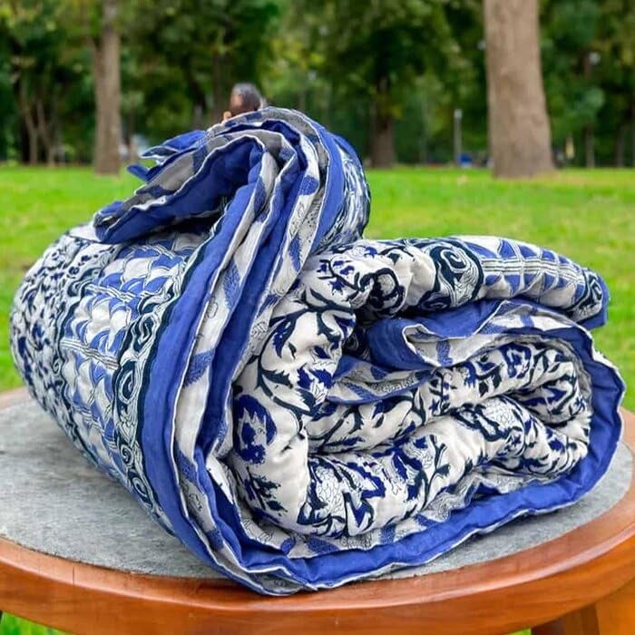 THE JAIPUR WALA THE JAIPUR WALA Handmade Mulmul Cotton Quilt Hand Block Printed  - Image 1