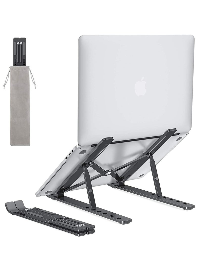DANEEN DANEEN Laptop Stand / Holder / Bracket, Carry Pouch | 6 Height Adjustable Riser for desk | Increased Laptop Ventilation | Ergonomic Foldable & Portable | Universally Compatible (black -X)  - Image 1