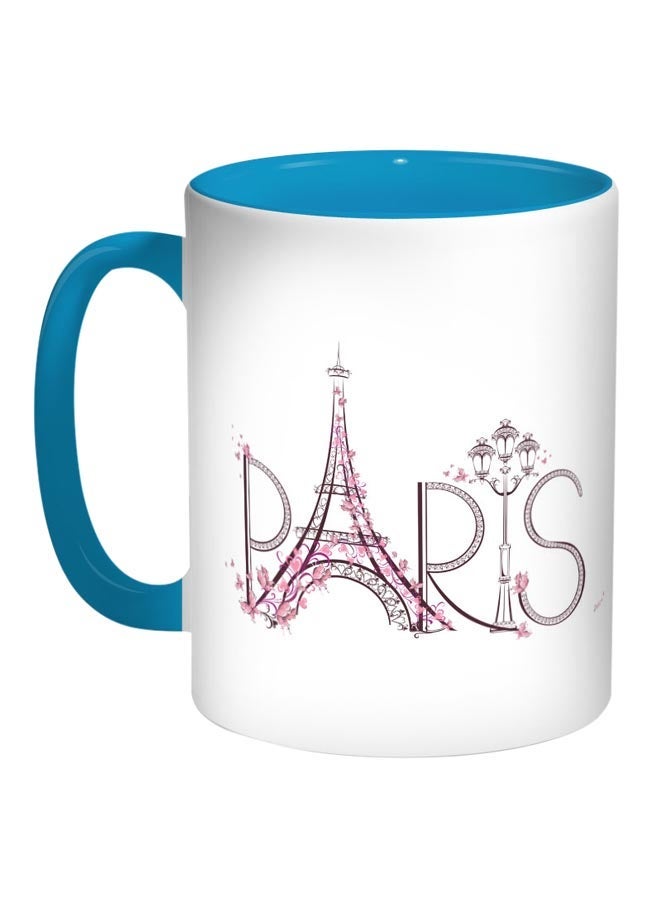 Paris Eiffel Tower Printed Coffee Mug Blue/White/Pink 11ounce