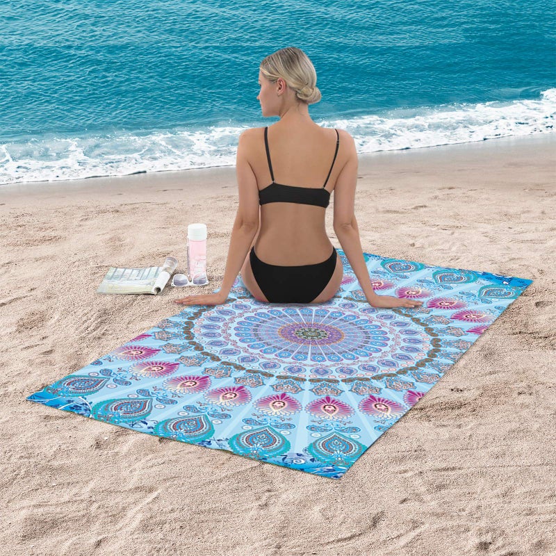 Bonsai Tree Mandala Beach Towel, Indian Hippie Boho Microfiber Bath Towel for Women, Bohemian Blue Sand Free Quick Dry Travel Towels Gifts for Yoga Sports Adults 30" x 60" - Image 4