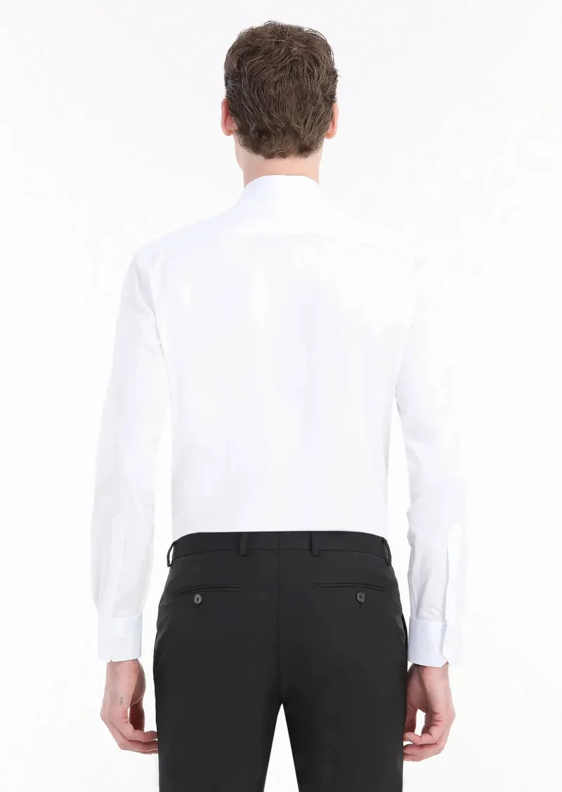 RAMSEY White Plain Slim Fit Weaving Classical 100% Cotton Shirt
