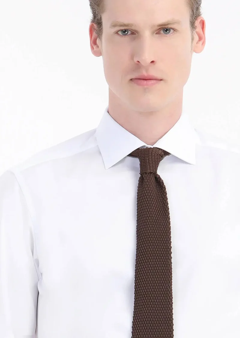RAMSEY White Plain Slim Fit Weaving Classical 100% Cotton Shirt